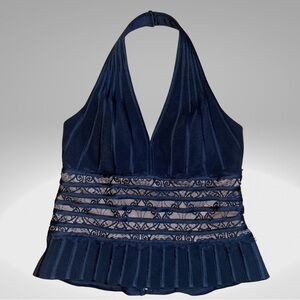 Elegant Black Halter Top with Lace Detail